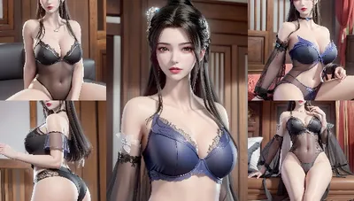 Bonitas imágenes en 3D de Lý Mộ Uyển Tiên Nghịch en lencería negra