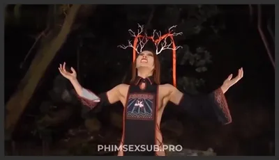 A sorcerer sucking the pussies of two beautiful demonesses